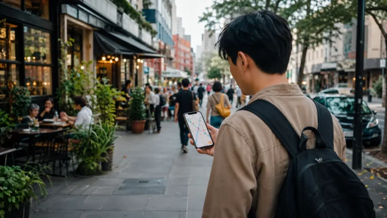 Customer searching for a nearby business on a smartphone